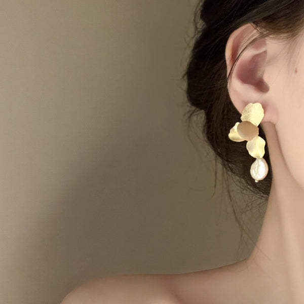 Minar Statement Gold Flower Petal Earrings