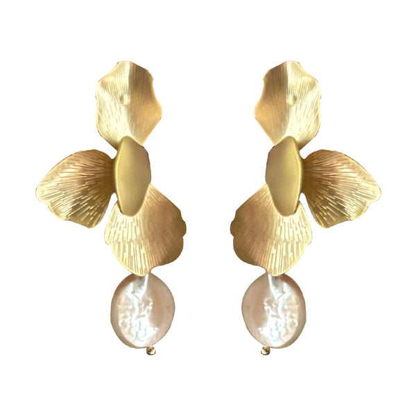 Minar Statement Gold Flower Petal Earrings