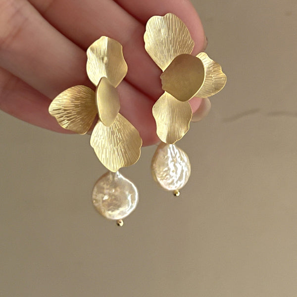 Minar Statement Gold Flower Petal Earrings
