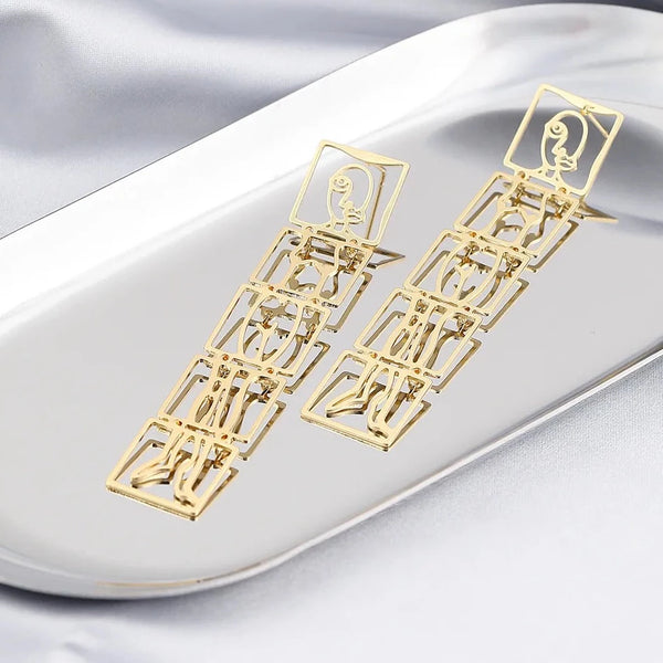 Metal Abstract Female Body Earrings