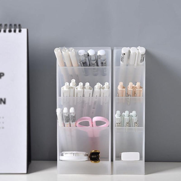 Creative Multifunctional 4 Grid Desktop Organizer Pen Holder Makeup Storage Box School Office Accessories Stationery - Poshein