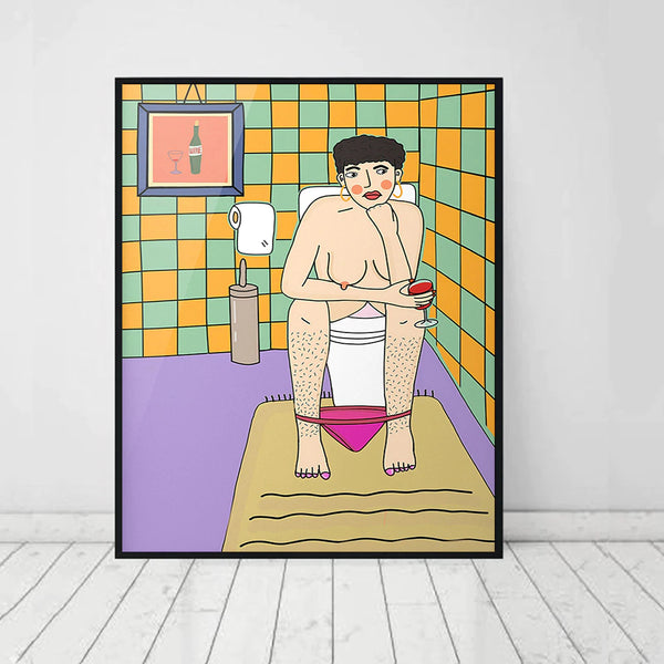 Girl in Bathroom Boho Illustration Poster