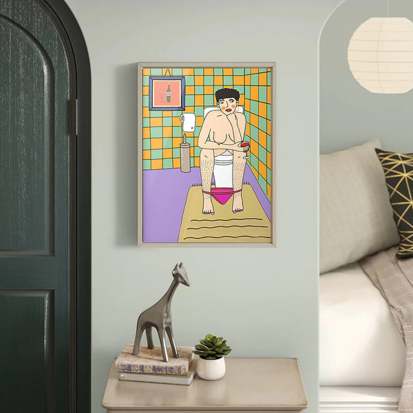 Girl in Bathroom Boho Illustration Poster