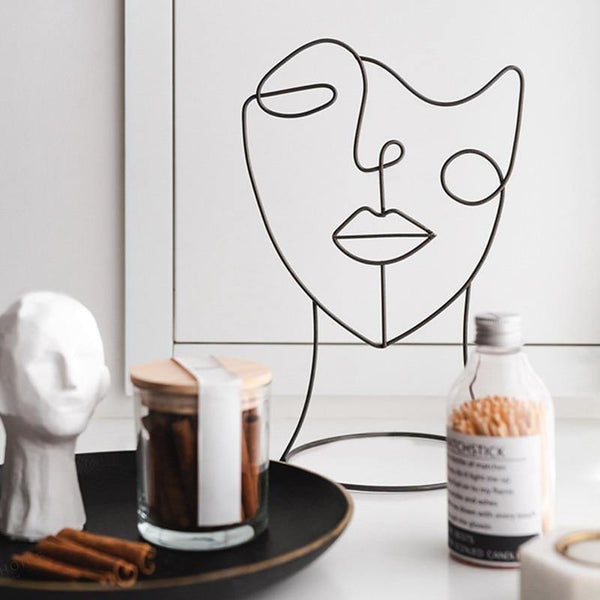 Abstract Character Sculpture Art Decor Nordic Metal Black Lines Handmade Figurines Home Decoration Art Gift
