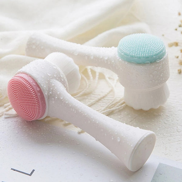 3D Bilateral Silicone Facial Cleanser | Manual Massage Facial Brush | Soft Silicone Double-Sided Face Brush