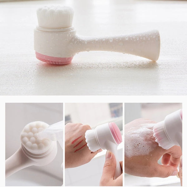 3D Bilateral Silicone Facial Cleanser | Manual Massage Facial Brush | Soft Silicone Double-Sided Face Brush