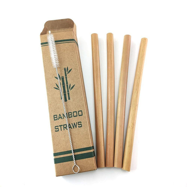 4pcs Natural Bamboo Drinking Straw Biodegradable Bamboo Straws Reusable Straw Travelling Set with Cleaning Brush Sugarcane Straw - Poshein