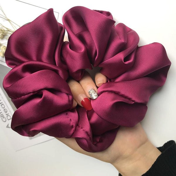 Oversized Hair Scrunchies For Women Solid Satin Silk Scrunchie Hair Rubber Bands Elastic Hair Ties Accessories Ponytail Holder - Poshein