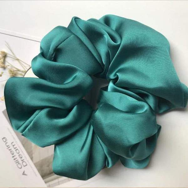 Oversized Hair Scrunchies For Women Solid Satin Silk Scrunchie Hair Rubber Bands Elastic Hair Ties Accessories Ponytail Holder - Poshein