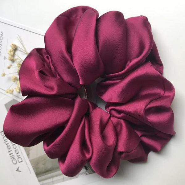 Oversized Hair Scrunchies For Women Solid Satin Silk Scrunchie Hair Rubber Bands Elastic Hair Ties Accessories Ponytail Holder - Poshein