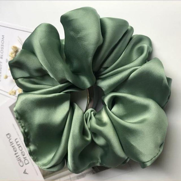 Oversized Hair Scrunchies For Women Solid Satin Silk Scrunchie Hair Rubber Bands Elastic Hair Ties Accessories Ponytail Holder - Poshein