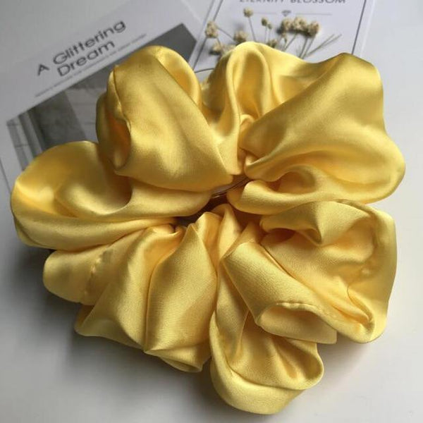 Oversized Hair Scrunchies For Women Solid Satin Silk Scrunchie Hair Rubber Bands Elastic Hair Ties Accessories Ponytail Holder - Poshein