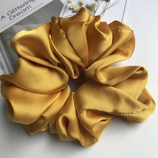 Oversized Hair Scrunchies For Women Solid Satin Silk Scrunchie Hair Rubber Bands Elastic Hair Ties Accessories Ponytail Holder - Poshein