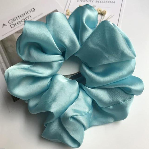 Oversized Hair Scrunchies For Women Solid Satin Silk Scrunchie Hair Rubber Bands Elastic Hair Ties Accessories Ponytail Holder - Poshein
