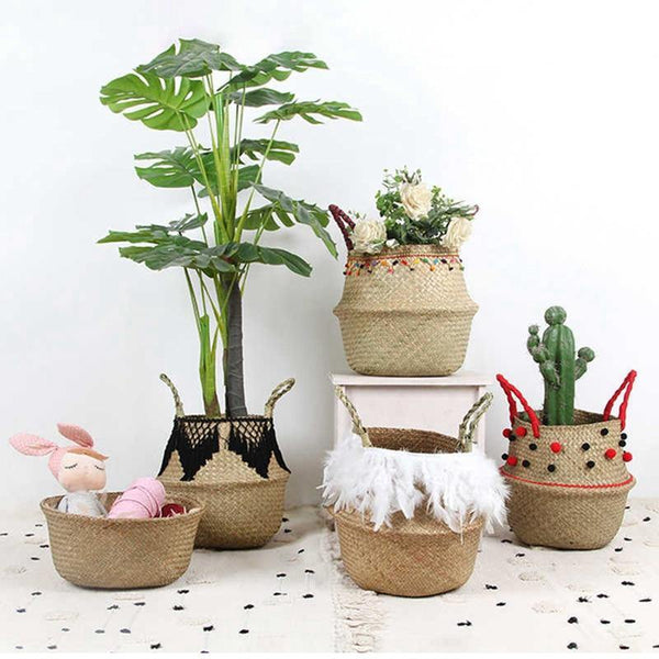 Seagrass Wickerwork Basket Rattan Hanging Flower Pot Panier Osier Basket Toy Dirty Laundry Hamper Storage Basket Dropshipping - Poshein