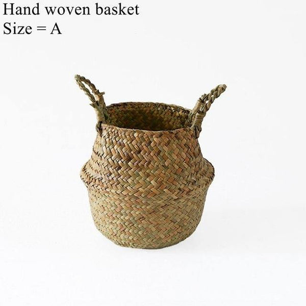 Seagrass Wickerwork Basket Rattan Hanging Flower Pot Panier Osier Basket Toy Dirty Laundry Hamper Storage Basket Dropshipping - Poshein