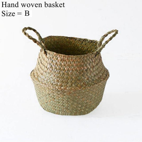 Seagrass Wickerwork Basket Rattan Hanging Flower Pot Panier Osier Basket Toy Dirty Laundry Hamper Storage Basket Dropshipping - Poshein