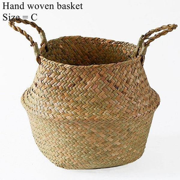 Seagrass Wickerwork Basket Rattan Hanging Flower Pot Panier Osier Basket Toy Dirty Laundry Hamper Storage Basket Dropshipping - Poshein