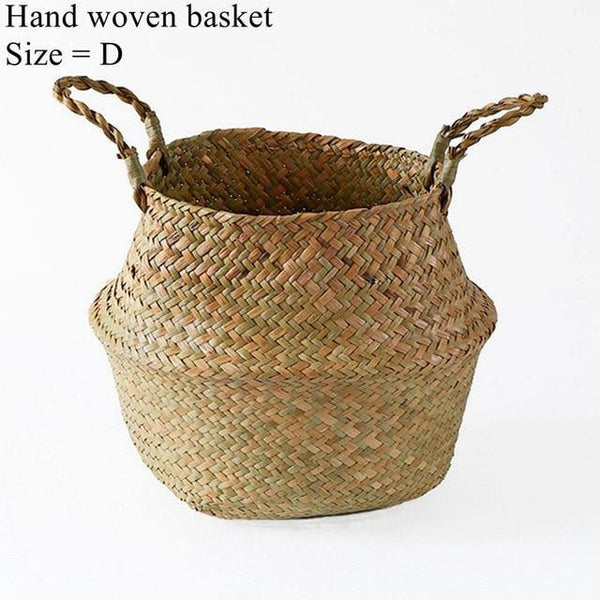 Seagrass Wickerwork Basket Rattan Hanging Flower Pot Panier Osier Basket Toy Dirty Laundry Hamper Storage Basket Dropshipping - Poshein