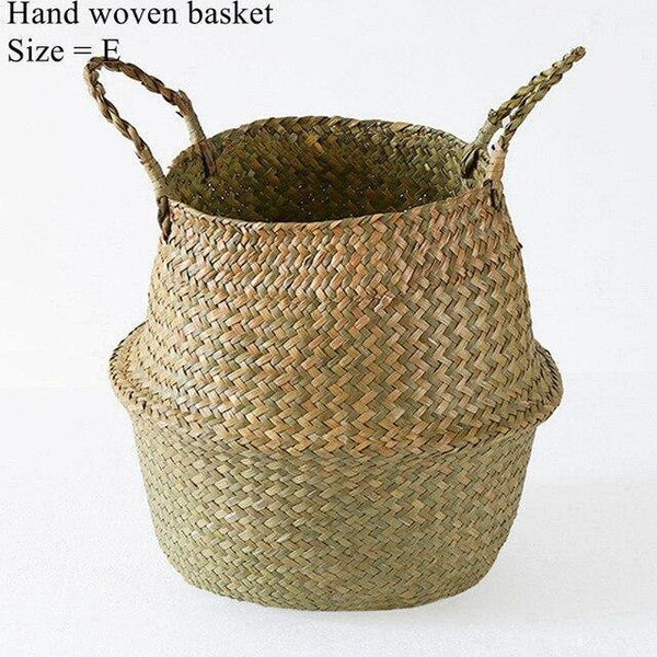 Seagrass Wickerwork Basket Rattan Hanging Flower Pot Panier Osier Basket Toy Dirty Laundry Hamper Storage Basket Dropshipping - Poshein