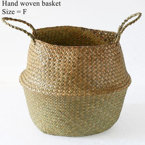 Seagrass Wickerwork Basket Rattan Hanging Flower Pot Panier Osier Basket Toy Dirty Laundry Hamper Storage Basket Dropshipping - Poshein