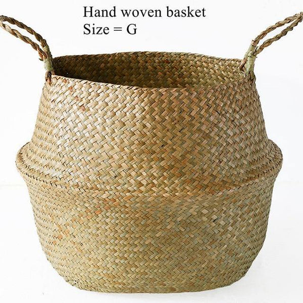 Seagrass Wickerwork Basket Rattan Hanging Flower Pot Panier Osier Basket Toy Dirty Laundry Hamper Storage Basket Dropshipping - Poshein